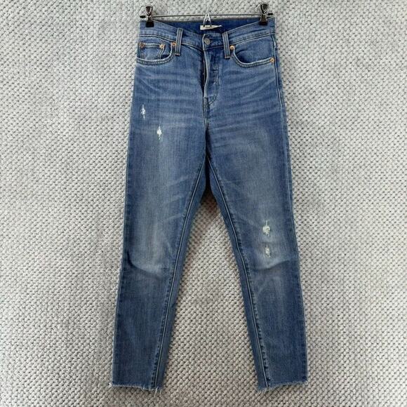 Levis Jeans Women 25 Blue Medium Wash Denim Stretch Wedgie Button Fly Skinny - Picture 1 of 16